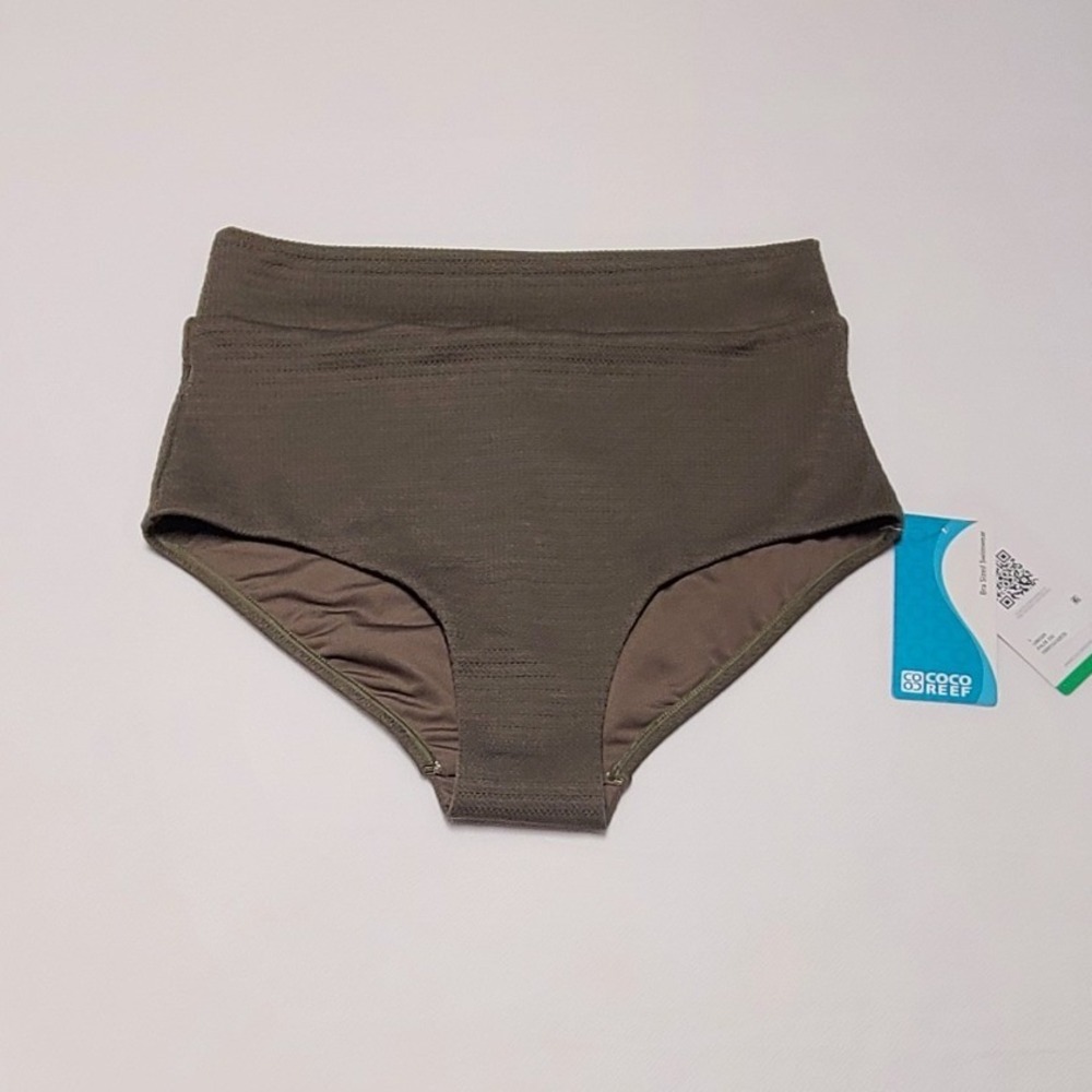 Coco Reef Palm Green Textured High Waisted Bikini Bottoms NWT Size L